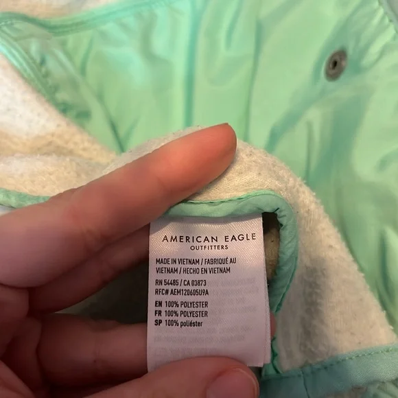 American Eagle Oversized Sherpa Fleece Cozy Snap Front Jacket Mint Green Size S - Picture 6 of 6